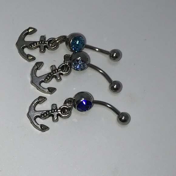 Small Anchor with Light Blue Gem Dangle Belly Ring - Picture 12 of 13